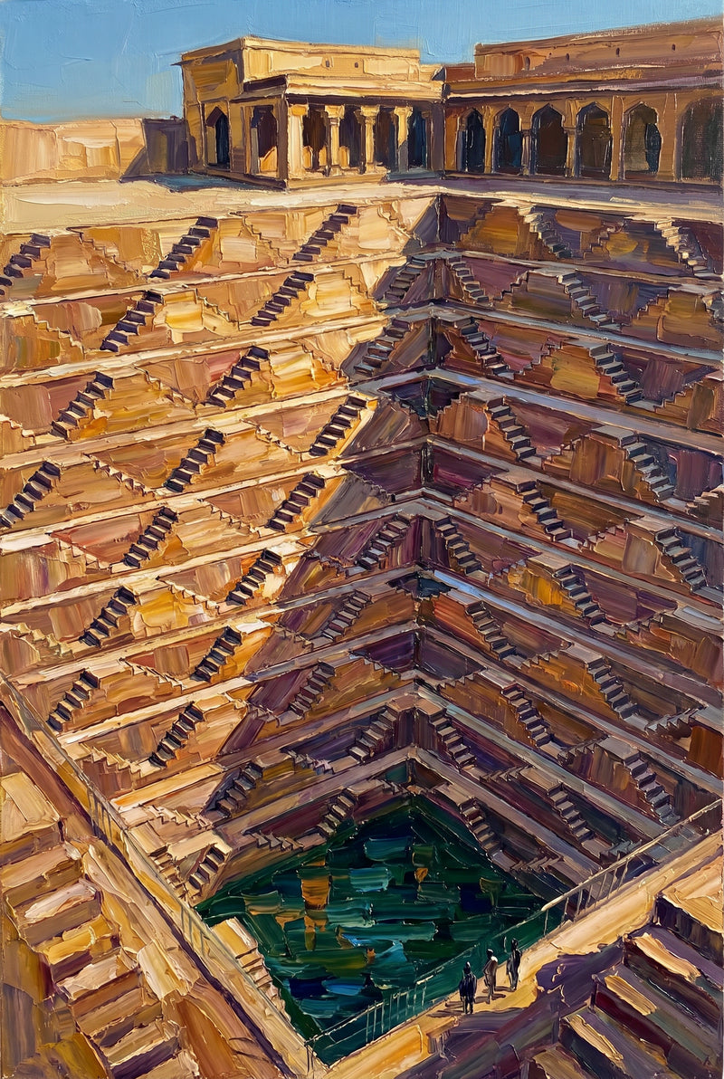 Chand Baori Stepwell, Abhaneri — Original Impressionist Canvas painting