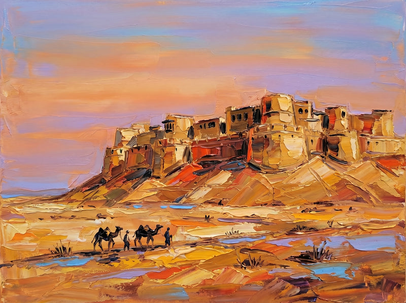 Jaisalmer Golden Fort in the Desert — Original Impressionist Canvas painting
