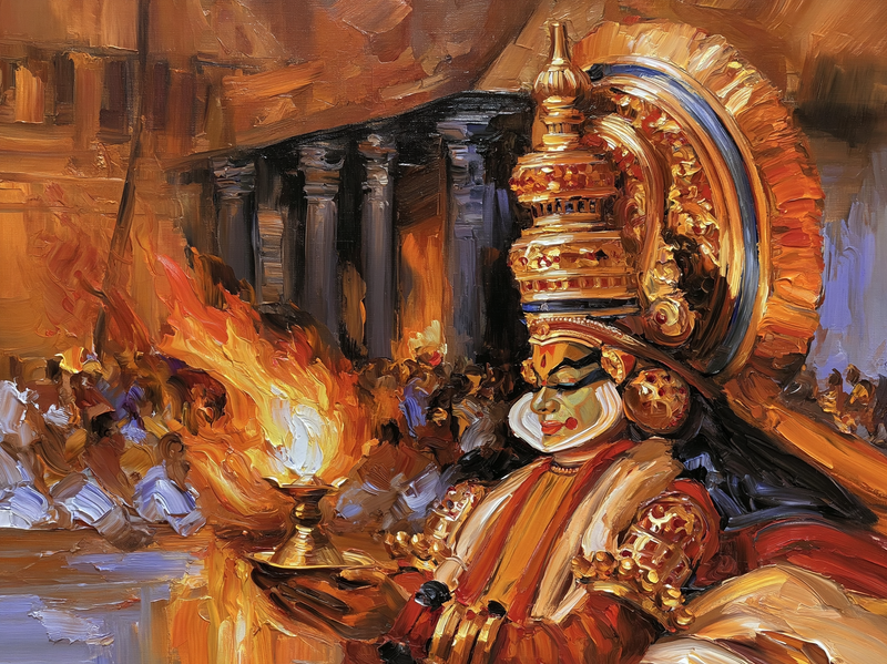 Kathakali by Lamplight IV — Original Impressionist Canvas painting