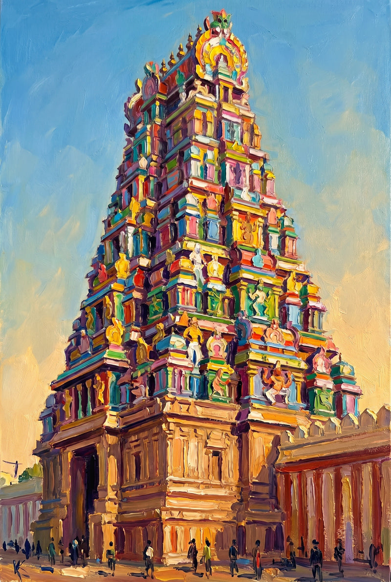 Madurai Meenakshi Temple Gopuram — Original Impressionist Canvas painting