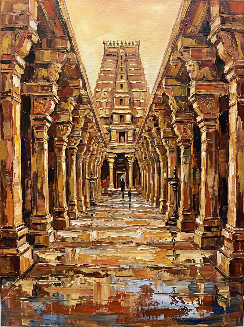 Ramanathaswamy Temple Corridor Rameswaram — Original Impressionist Canvas painting