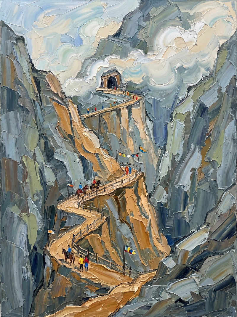 Vaishno Devi Mountain Trail — Original Impressionist Canvas painting