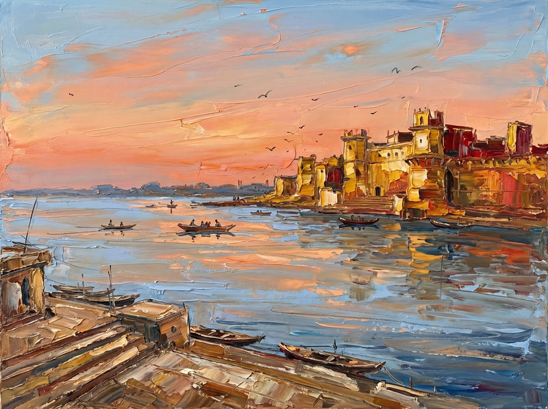 Ramnagar Fort Varanasi at Sunset — Original Impressionist Canvas painting