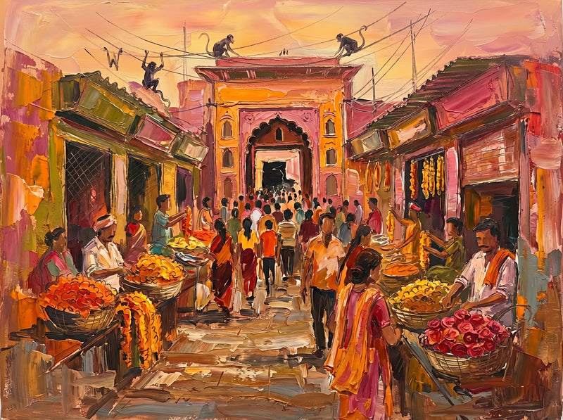 Banke Bihari Temple Lane Vrindavan — Original Impressionist Canvas painting